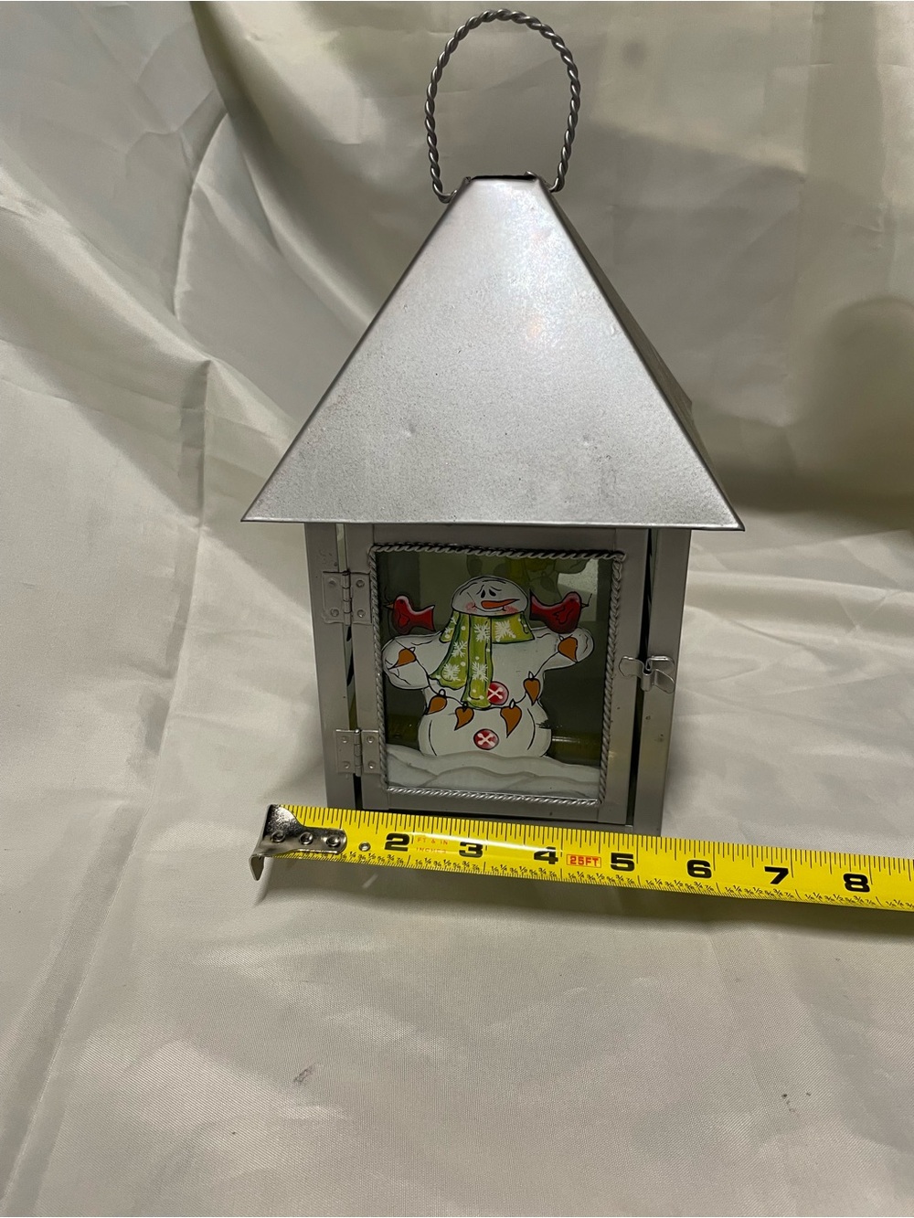 Holiday Snowman Lantern - Silver Decorative Holiday Lantern